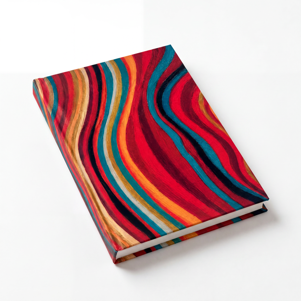 Colorful notebook with wavy pattern on a white background