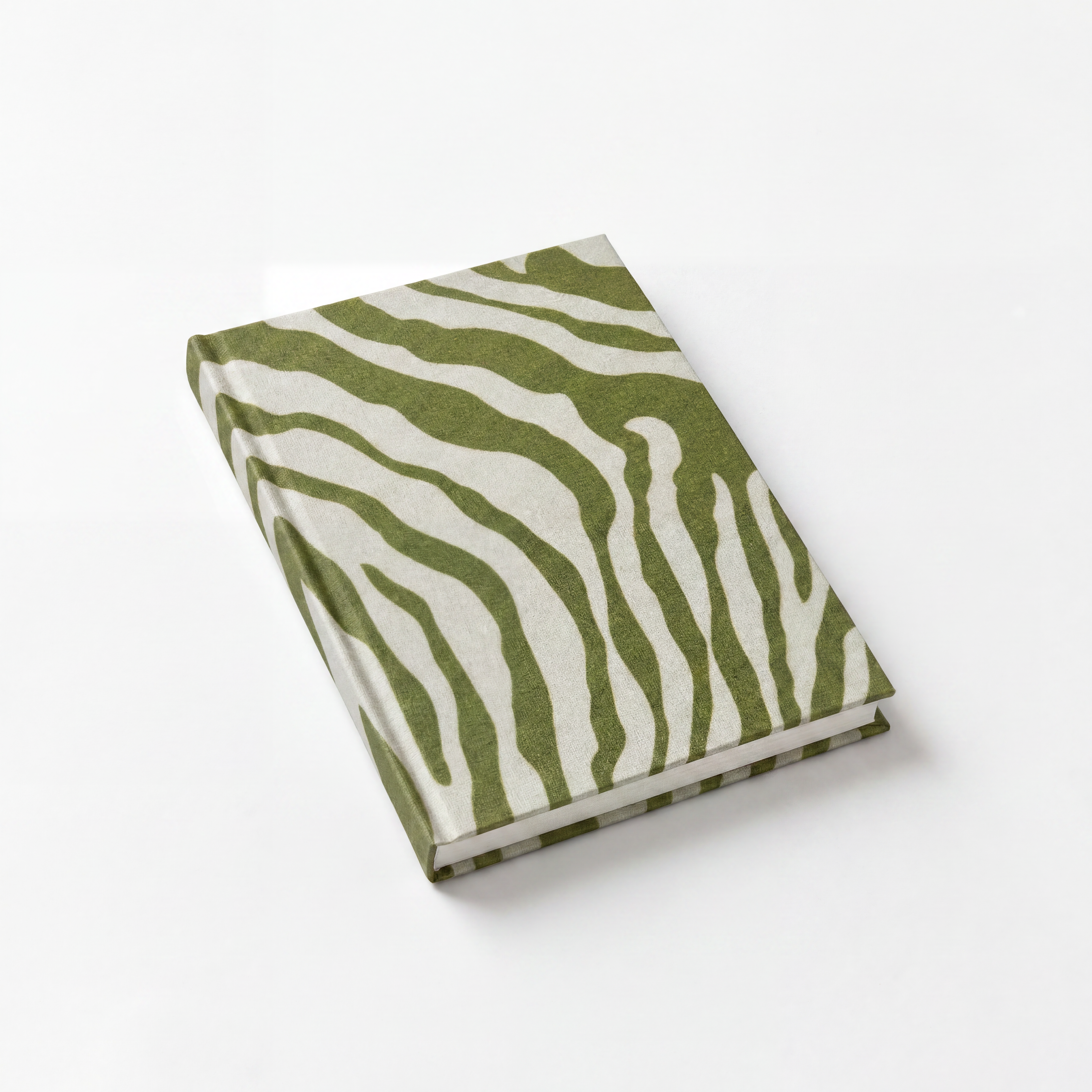 Notebook with green and white zebra pattern on a white background